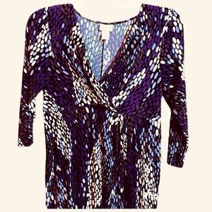 Motherhood Maternity Vneck Purple print 3/4 Sleeve Dress size M